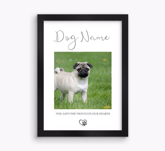 Paw prints on our hearts: {breedFullName} Personalised Photo Upload Framed Print 